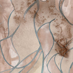 Wallpaper detail in abstract floral bushstroke design in warm brown with teal. 