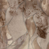Wallpaper detail in abstract floral bushstroke design in soft brown with grey. 