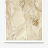 Wallpaper roll in abstract floral bushstroke design in warm beige. 