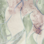 Wallpaper detail in abstract floral bushstroke design in sage green, lilac and blue. 