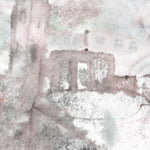 Detail of wallpaper mural in a minimal splatter print in shades of gray and pink on a cream field.