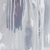 Wallpaper mural detail in a watercolor paint print in shades of purple and gray on a cream field.