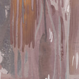 Wallpaper mural detail in a watercolor paint print in shades of gray, orange and purple on a cream field.