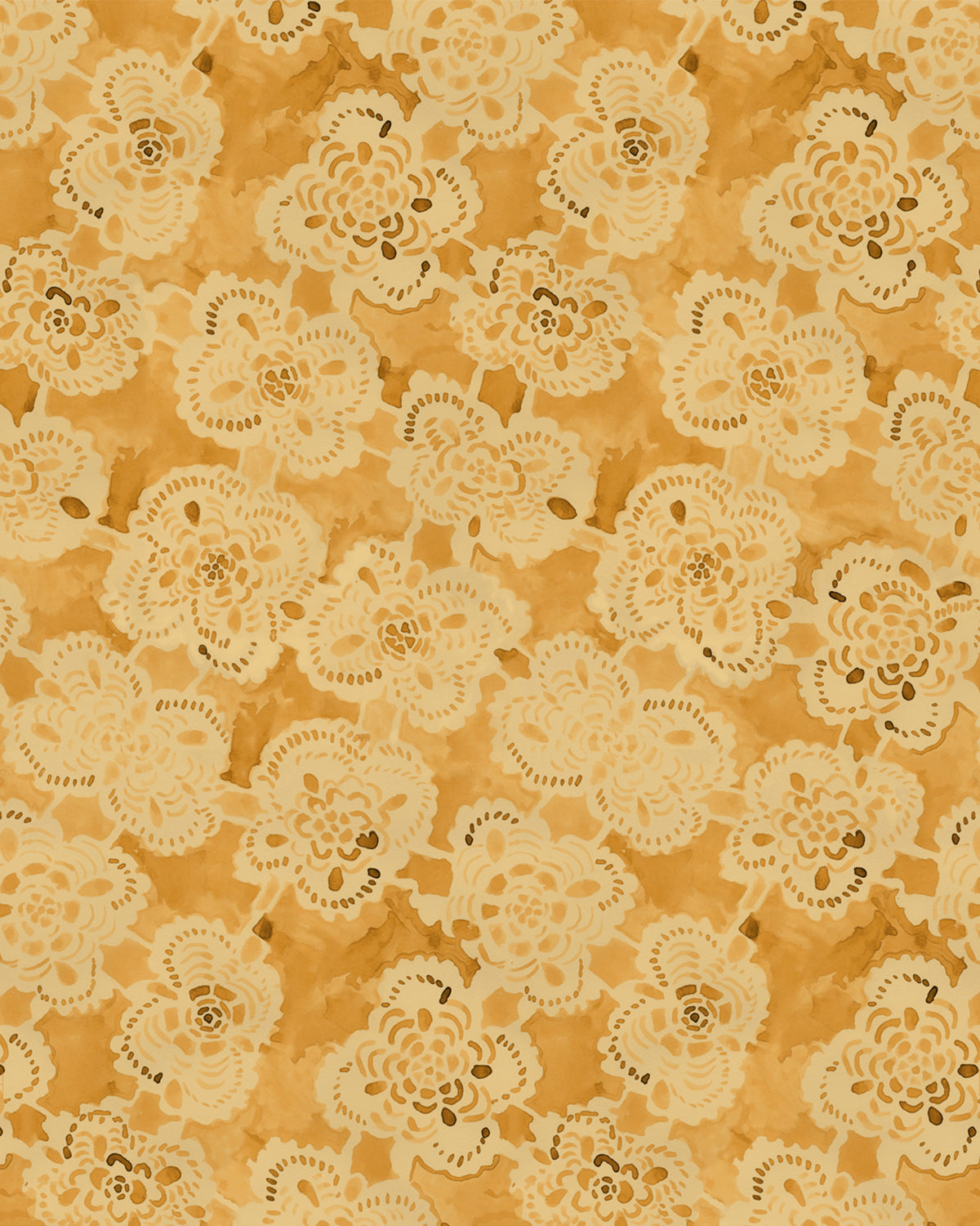 Pattern of lace flowers on a yellow background