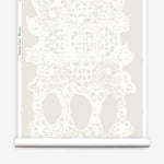 Wallpaper roll with White lace geometric pattern on a white background