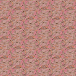 Wallpaper detail in an undulating abstract watercolor motif in pink, orange and grey. 