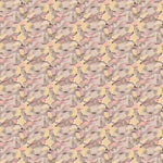 Wallpaper detail in an undulating abstract watercolor motif in pink, purple, tan and charcoal. 