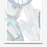 Wallpaper roll in a watercolor watercolor print in shades of gray on a white field.