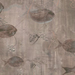 Wallpaper detail in an watercolor oceanic fish pattern in warm taupe.