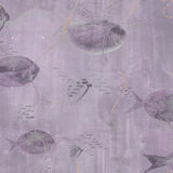 Wallpaper detail in an watercolor oceanic fish pattern light purple. 