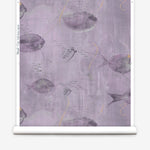 Wallpaper roll in an watercolor oceanic fish pattern light purple. 