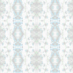 Detail of wallpaper in a painterly gometric stripe in gray, blue and green on a white field.