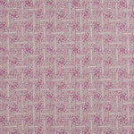 Detail of fabric in a geometric grid pattern in purple on a cream field.