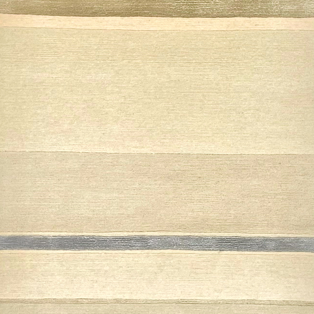 Handknoted rug in a multi width silk stripe in shades of cream with silver and taupe accents.