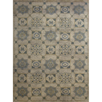Patterned rug with geometric design on a plain background