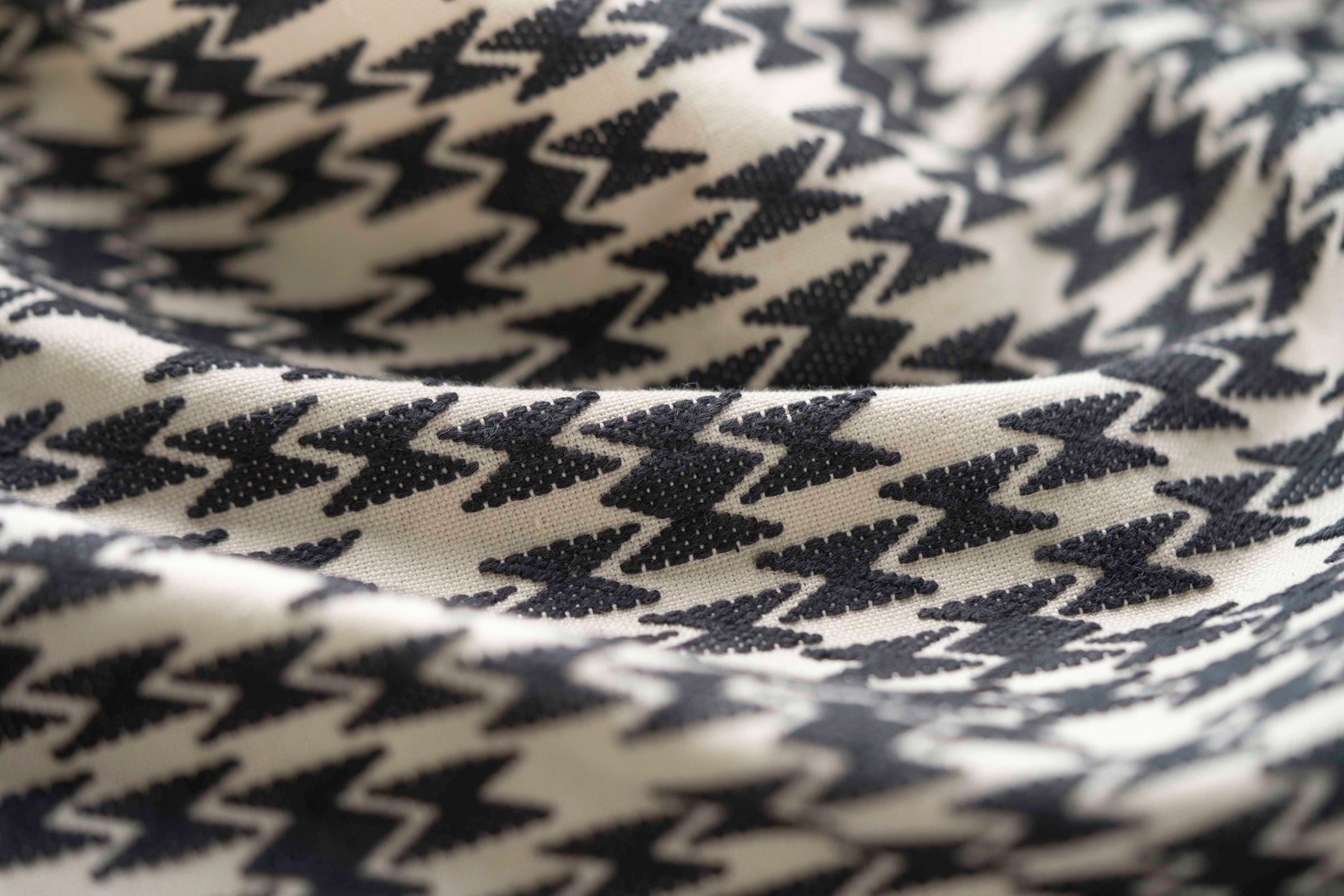 Close-up of black and white zigzag patterned fabric