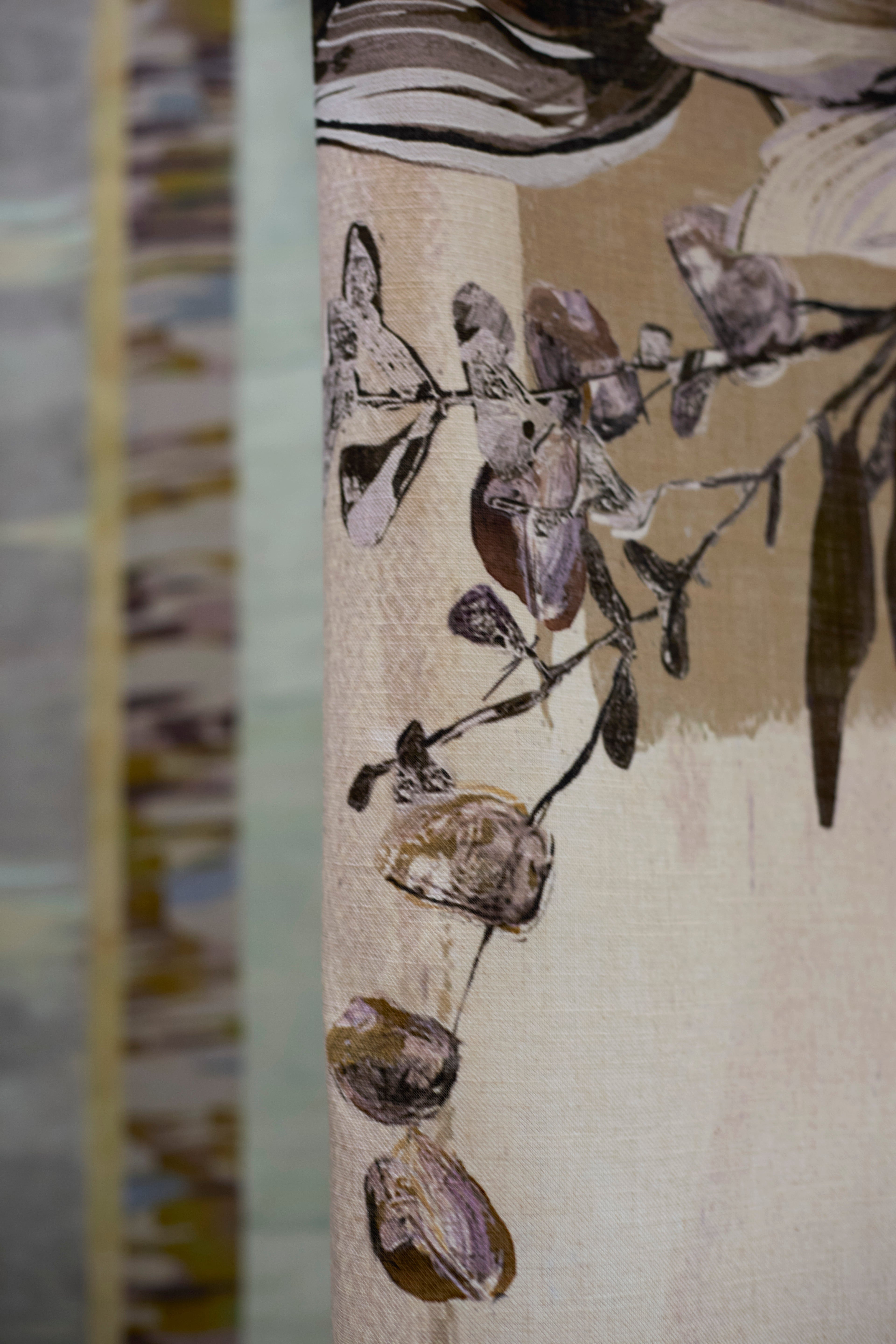 Detail of a sepia tone watercolor floral. 