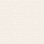 Detail of wallpaper in an undulating stripe pattern in cream and tan with black accents.