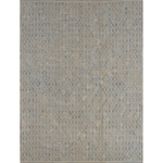 Patterned rug with geometric design in  cool grey on a plain background