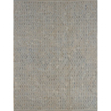 Patterned rug with geometric design in  cool grey on a plain background