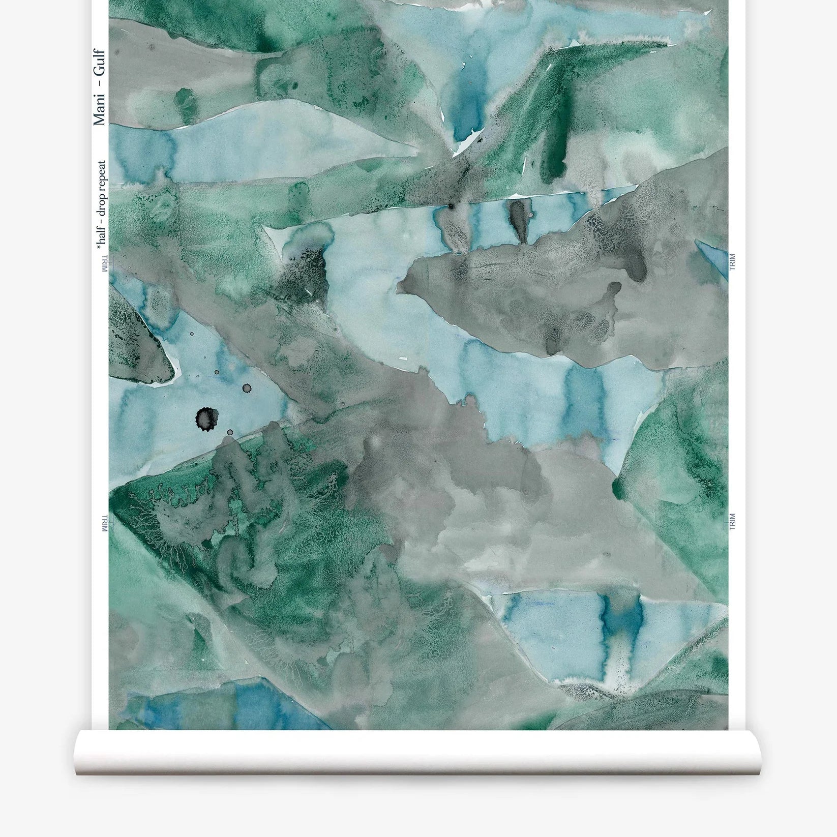 Roll of wallpaper with abstract watercolor design in shades of teal