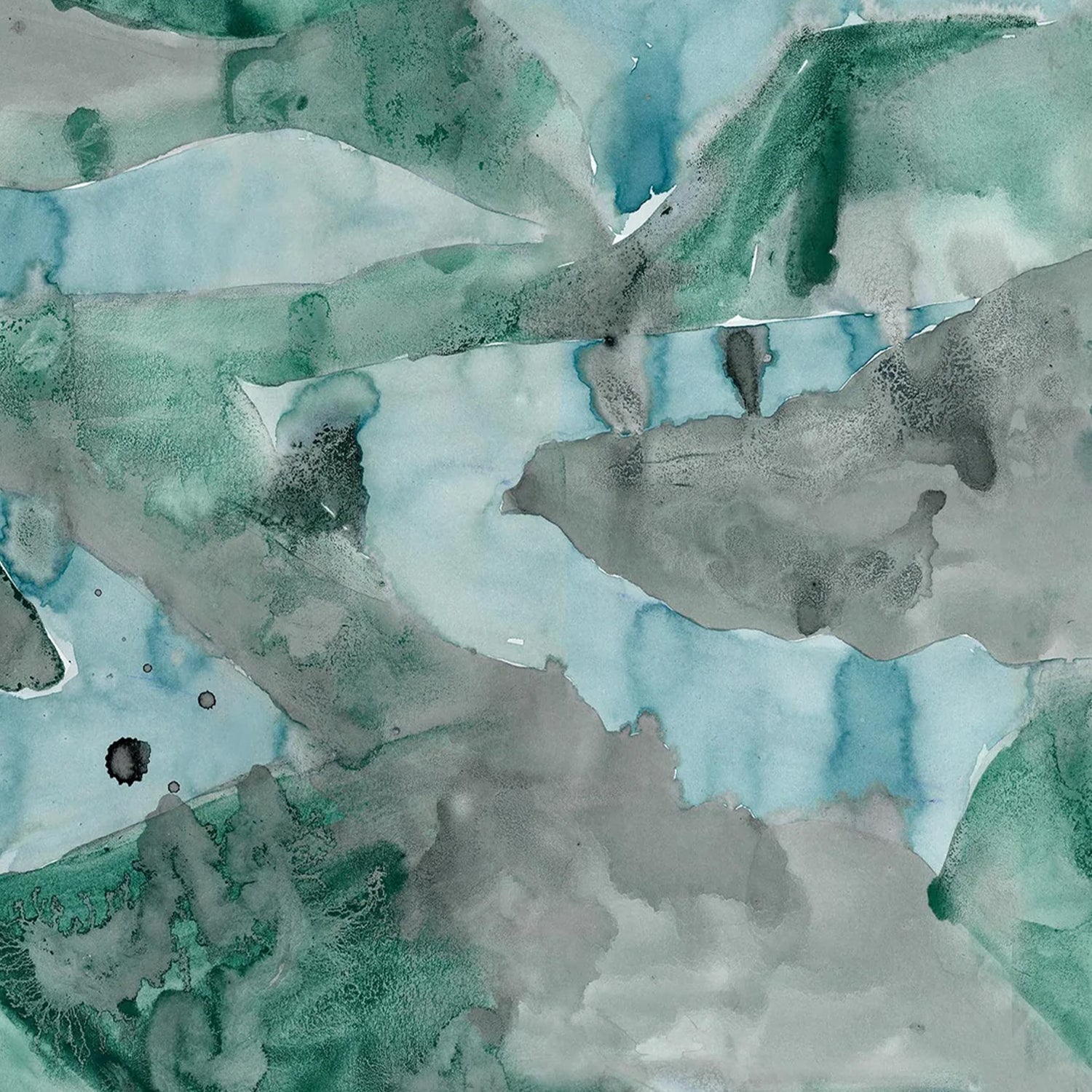 Wallpaper with abstract watercolor design in teal and green.