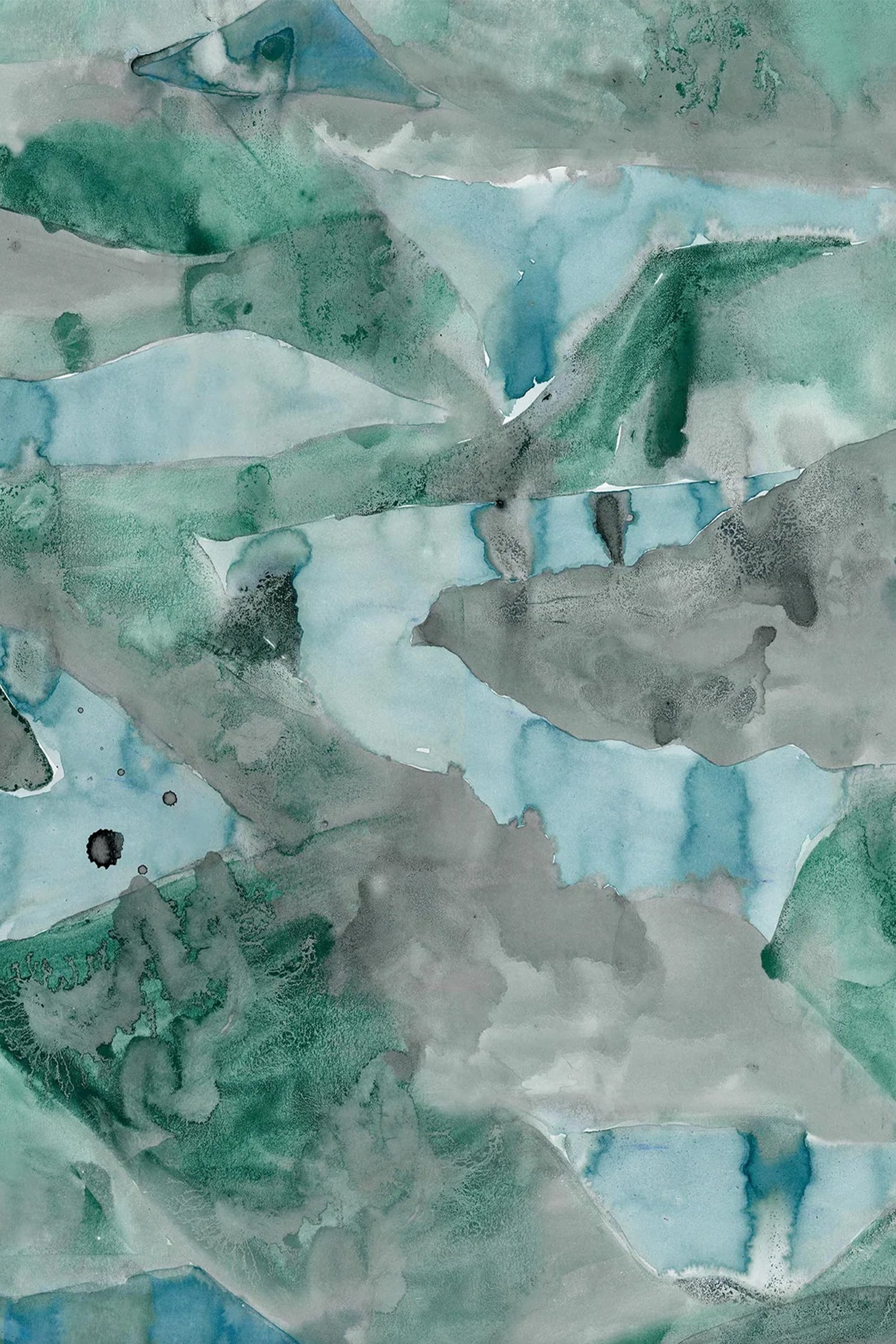 Wallpaper with abstract watercolor design in teal and green.