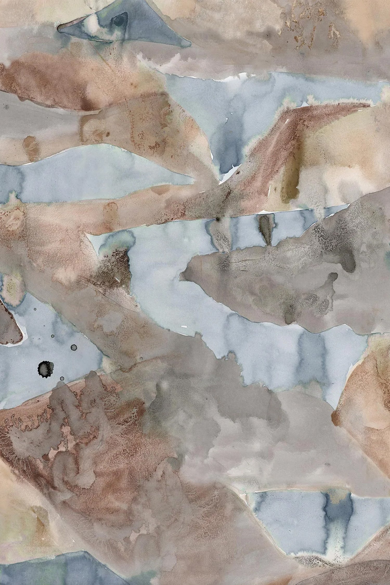 Wallpaper with abstract watercolor design in brown and blue