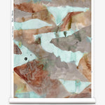 Roll of wallpaper with abstract watercolor design in shades of brown and green.