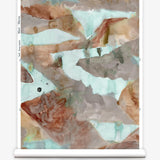 Roll of wallpaper with abstract watercolor design in shades of brown and green.