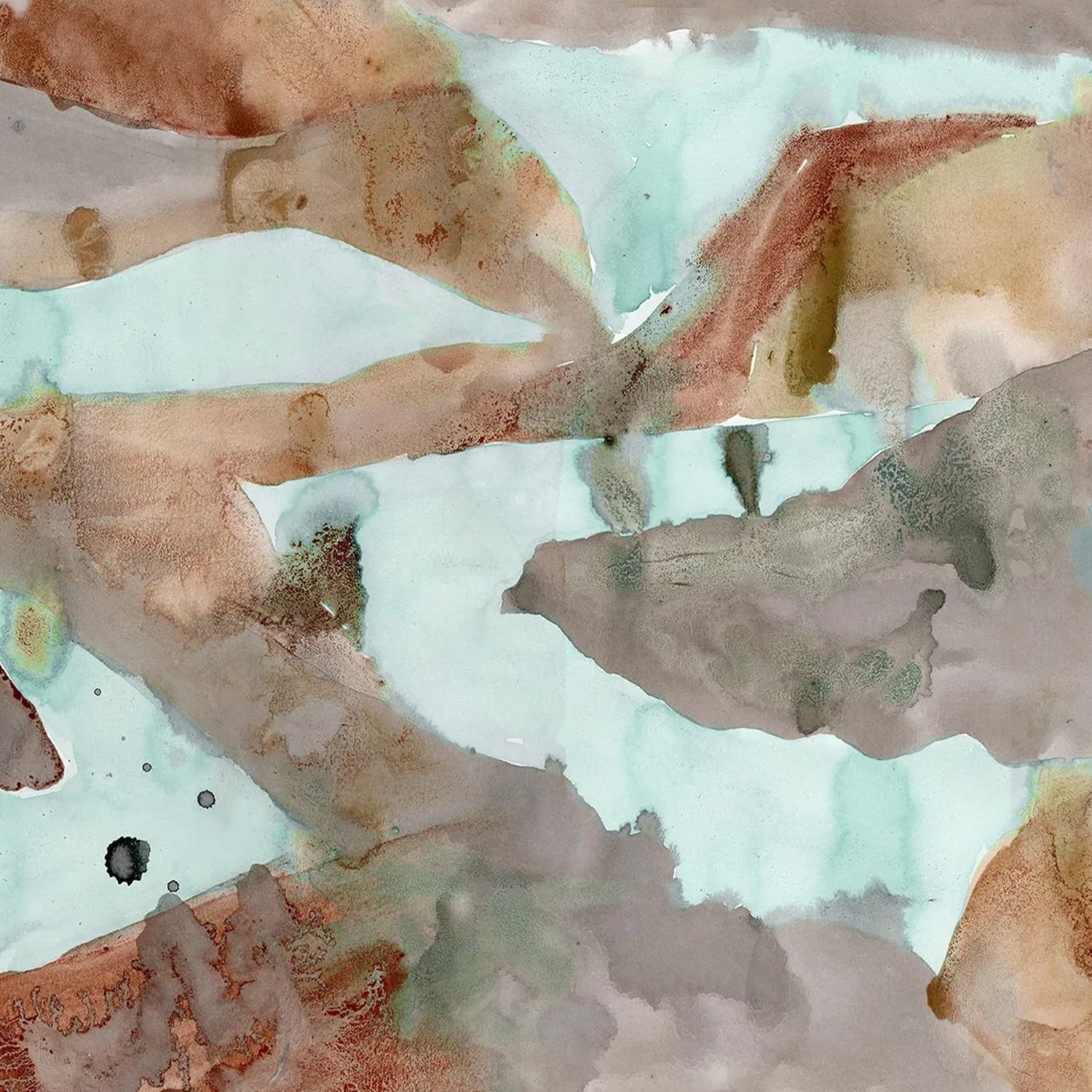 Wallpaper with abstract watercolor design in brown and aqua blue