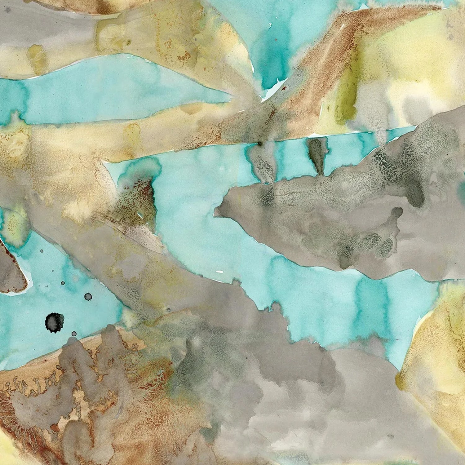 Wallpaper with abstract watercolor design in turquoise and brown