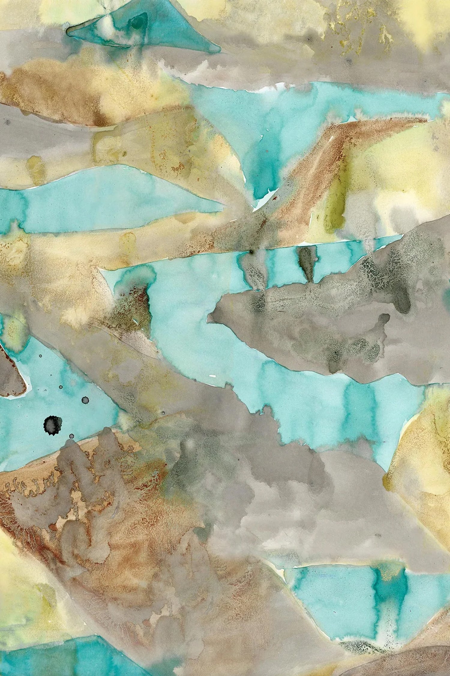 Wallpaper with abstract watercolor design in turquoise and brown