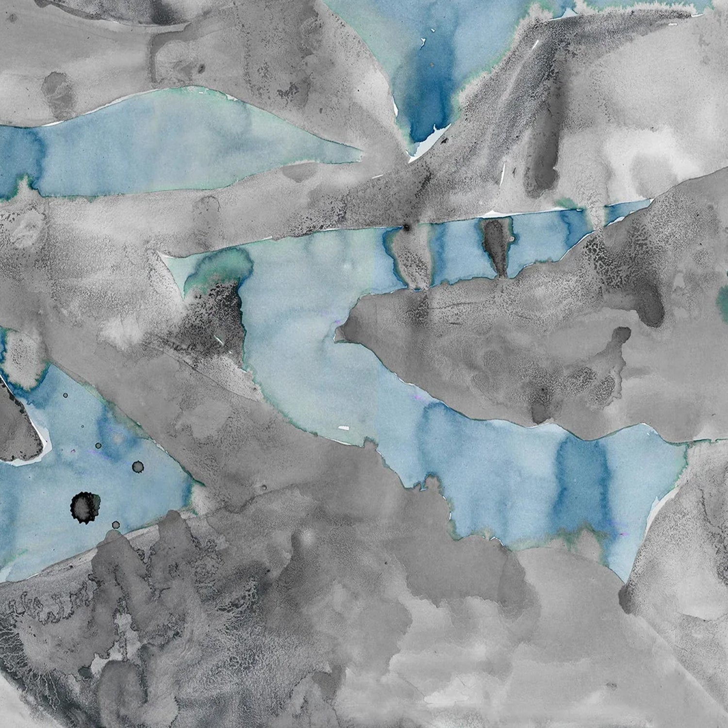 Wallpaper with abstract watercolor design in grey and teal