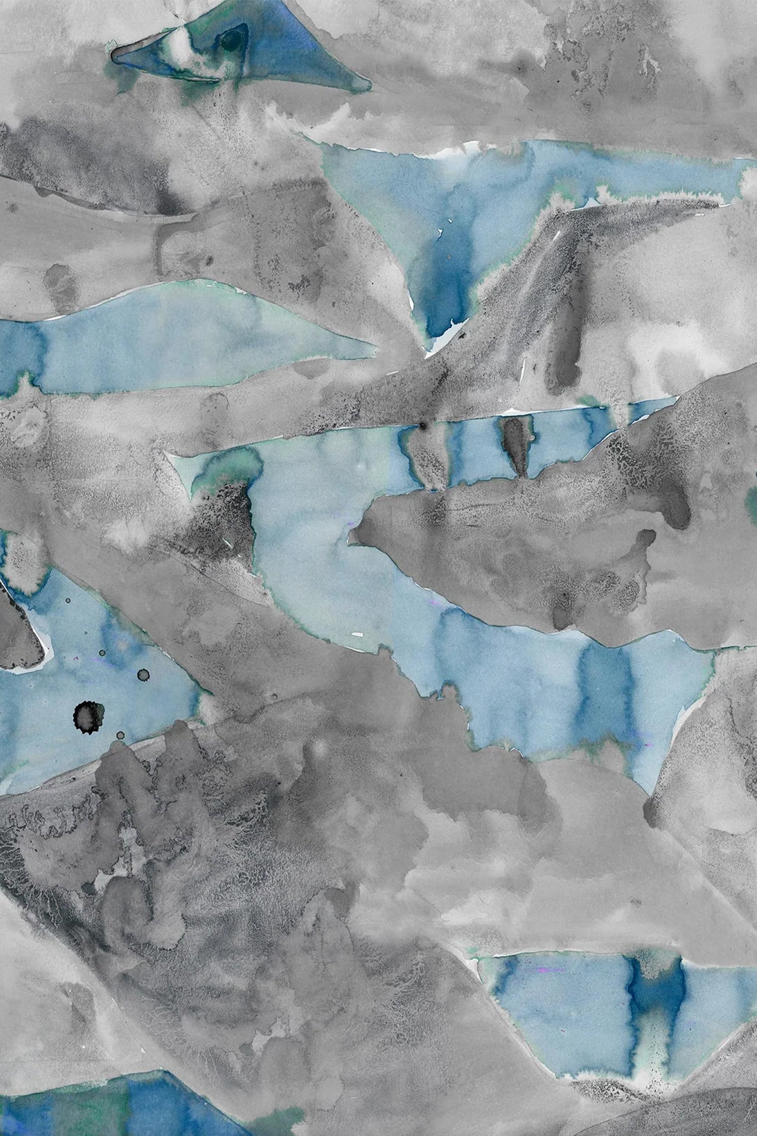 Wallpaper with abstract watercolor design in grey and teal