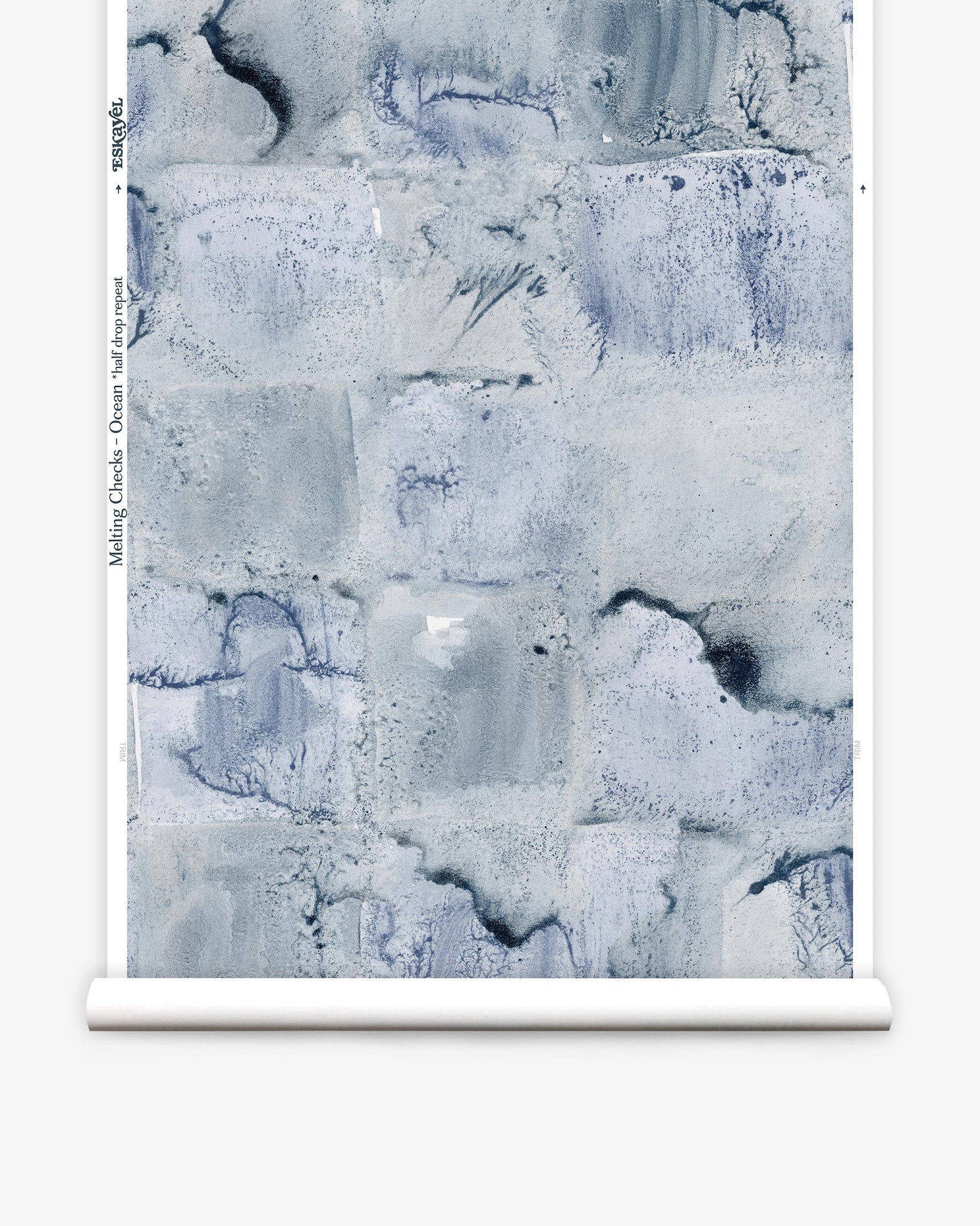 Roll of Wallpaper with watercolor check pattern in shades of blue
