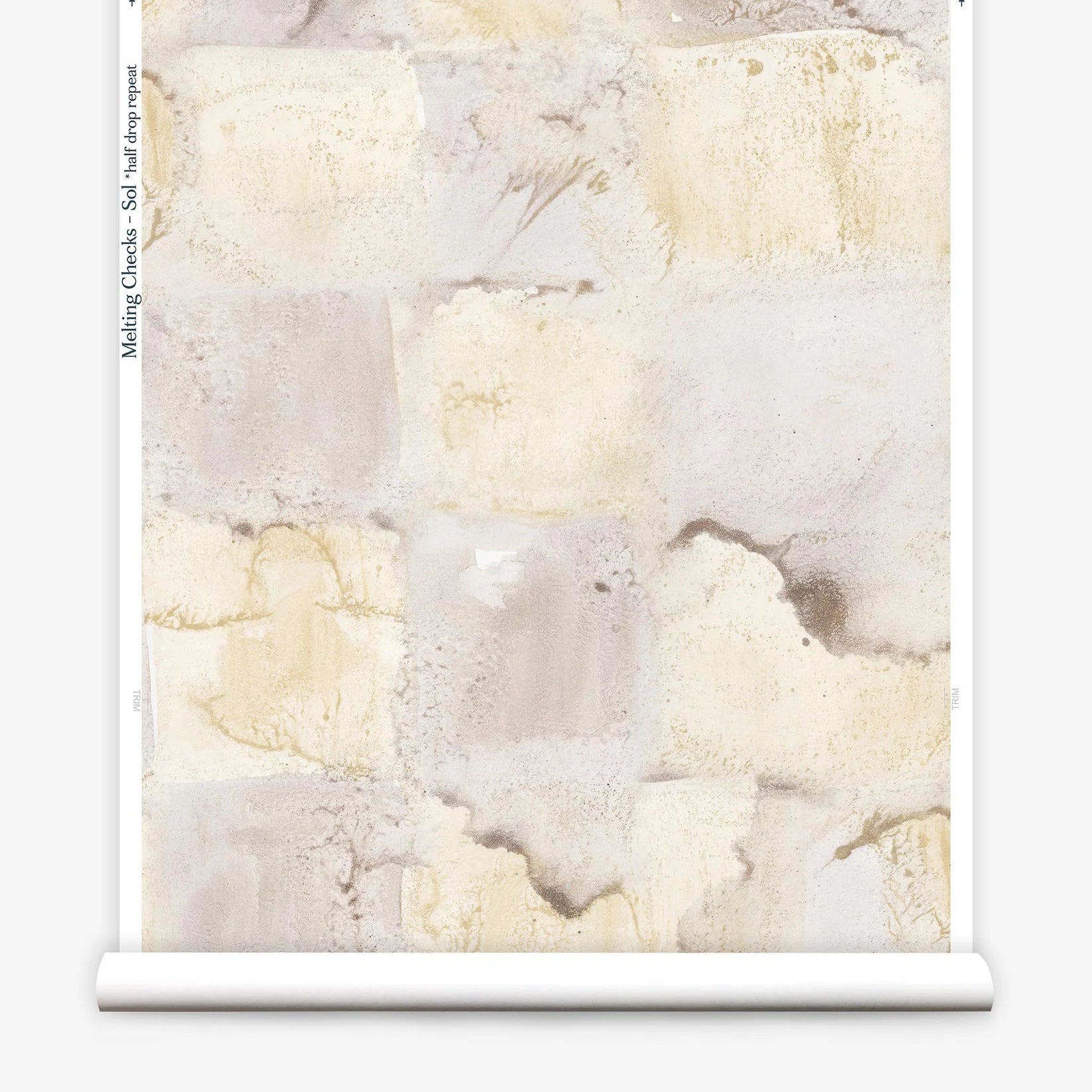 Roll of wallpaper with watercolor check pattern in shades of tan