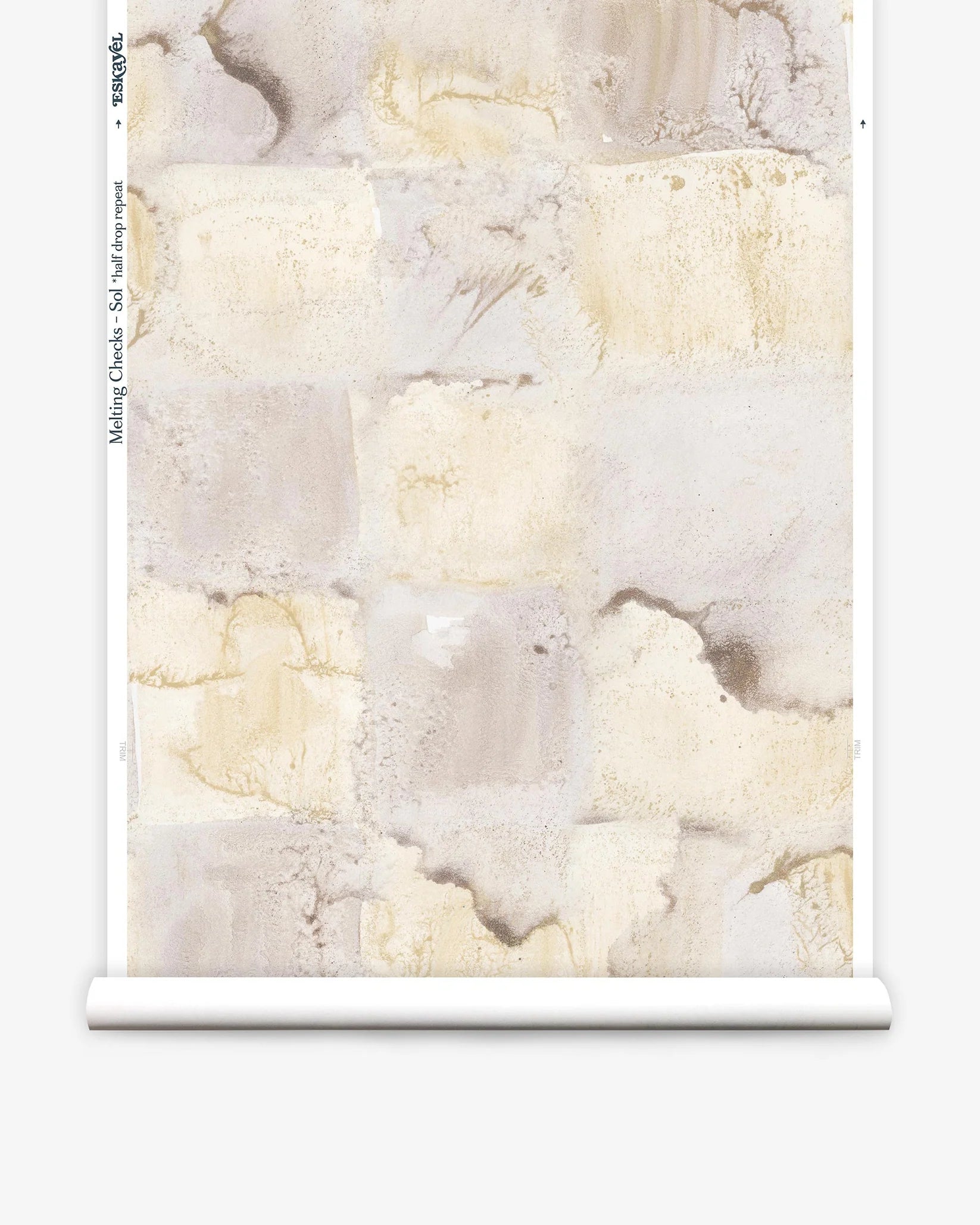 Roll of wallpaper with watercolor check pattern in shades of tan