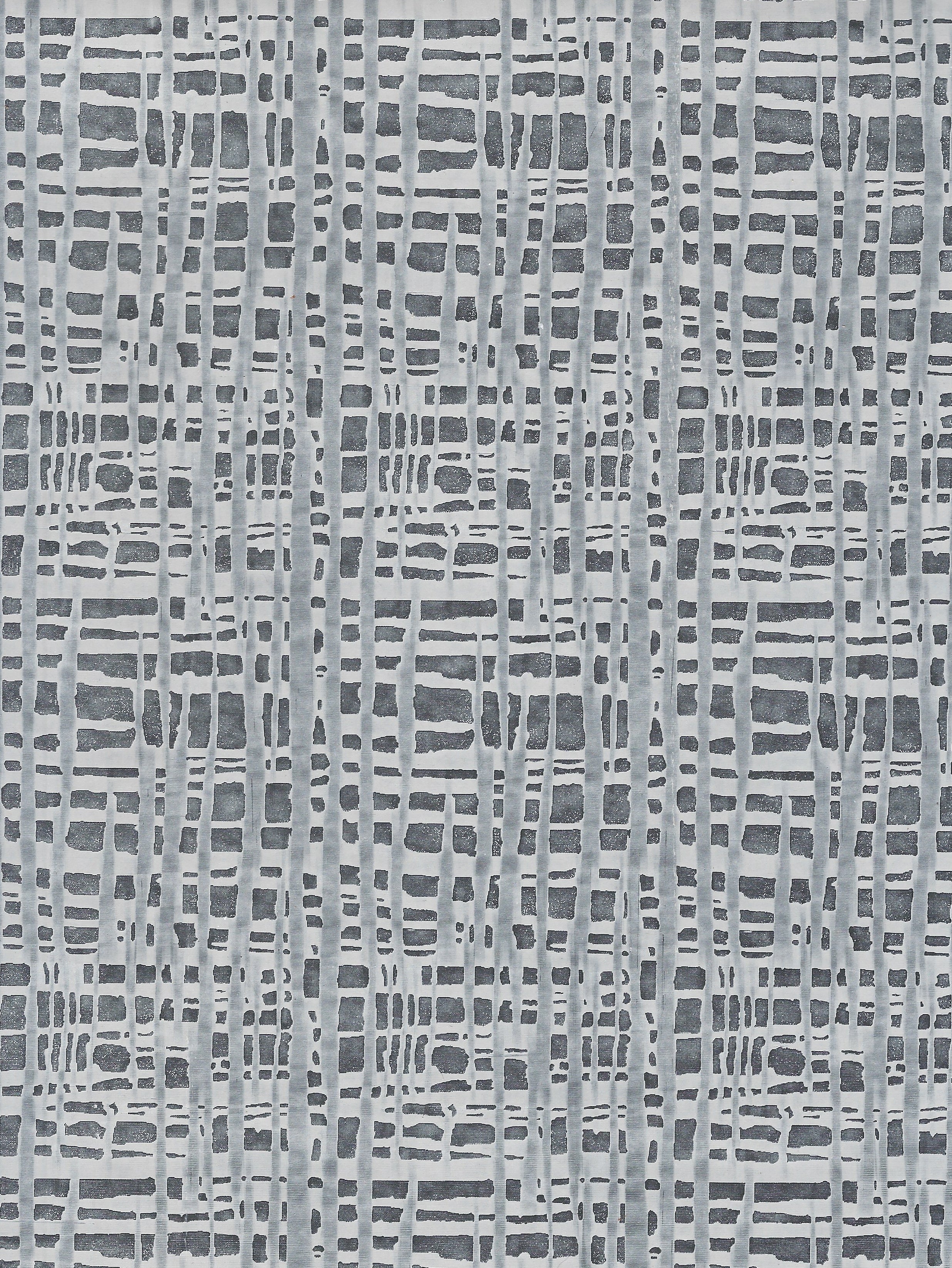 Detail of wallpaper in an irregular woven print in shades of gray and charcoal.