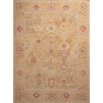 Decorative rug with intricate patterns on a beige background