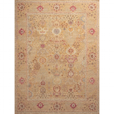 Decorative rug with intricate patterns on a beige background