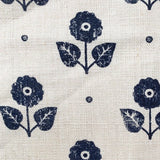 Pattern of blue flowers and leaves on a beige background