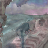 Detail of wallpaper in a watercolor painterly print in shades of pink, turquoise and gray.