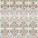 Detail of wallpaper in a watercolor ink blot pattern in shades of tan, turquoise and pink.