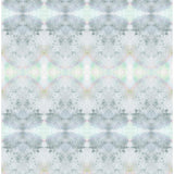 Detail of wallpaper in a watercolor ink blot pattern in shades of gray, green and pink.