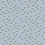 Scaled-out view of wallpaper in a minimal floral print in shades of gold, white and navy on a blue field.