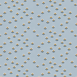 Scaled-out view of wallpaper in a minimal floral print in shades of gold, white and navy on a blue field.