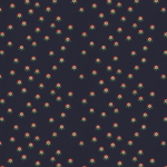 Scaled-out view of fabric in a minimal floral print in shades of red, yellow and green on a navy field.