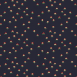 Scaled-out view of fabric in a minimal floral print in shades of red, yellow and green on a navy field.