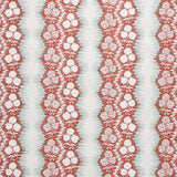 Patterned wallpaper with red and white floral design on a striped background